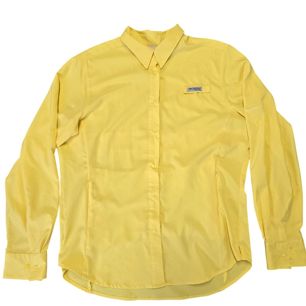 Columbia PFG Omni-Shade Women's Yellow Vented Fishing Shirt Large L/S